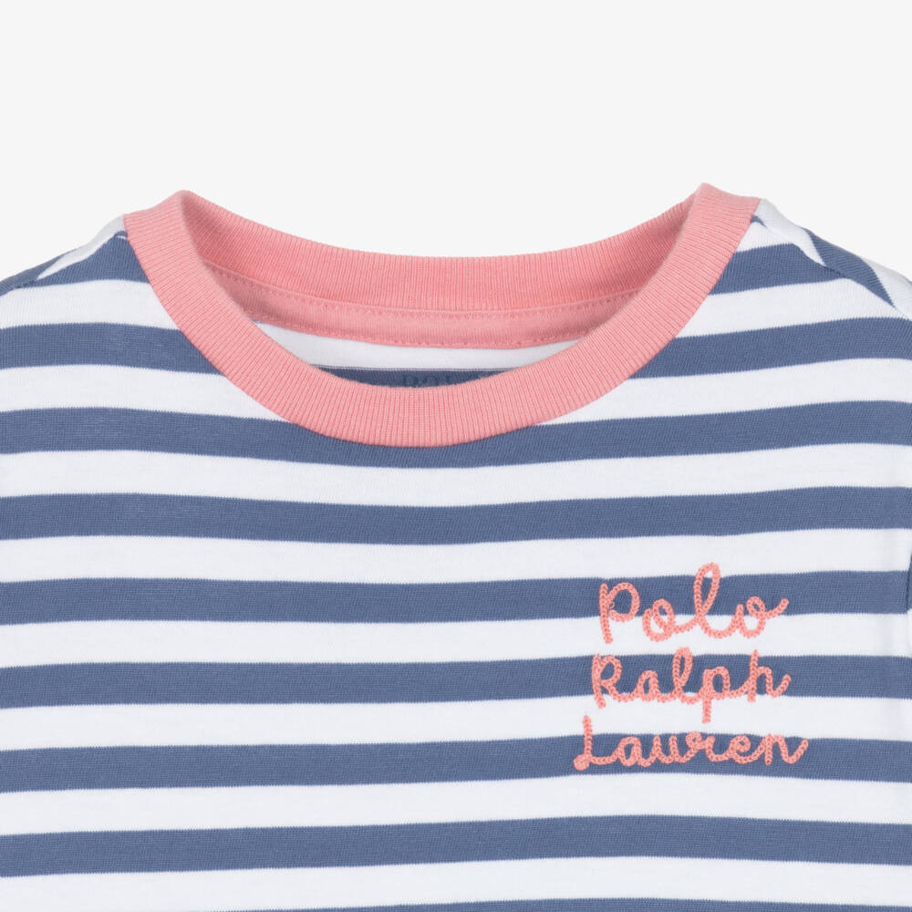 Ralph Lauren-Girls Blue Stripe Cotton Jersey T-Shirt Dress | Childrensalon Outlet