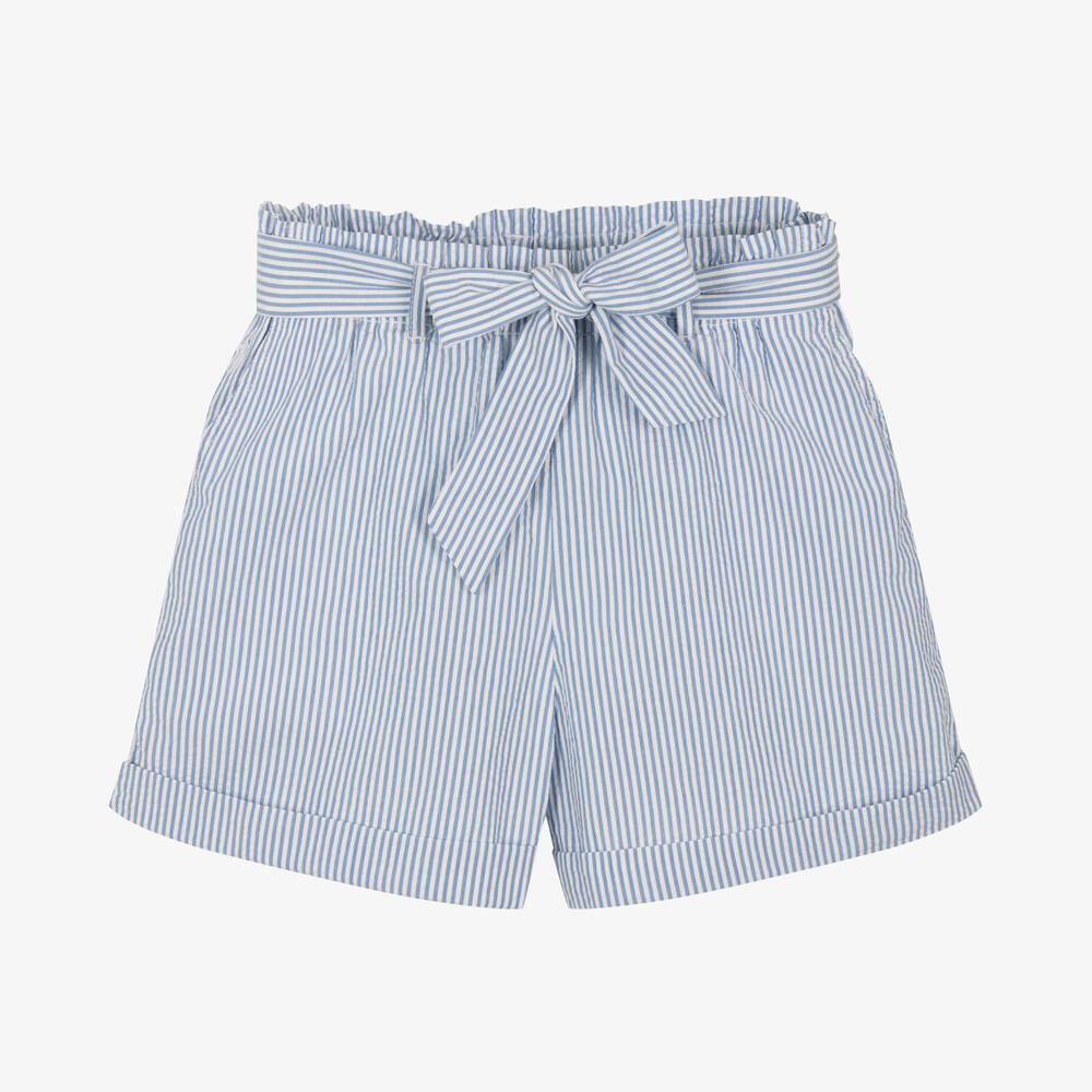 Polo Ralph Lauren - Girls Blue Stripe Cotton Shorts | Childrensalon