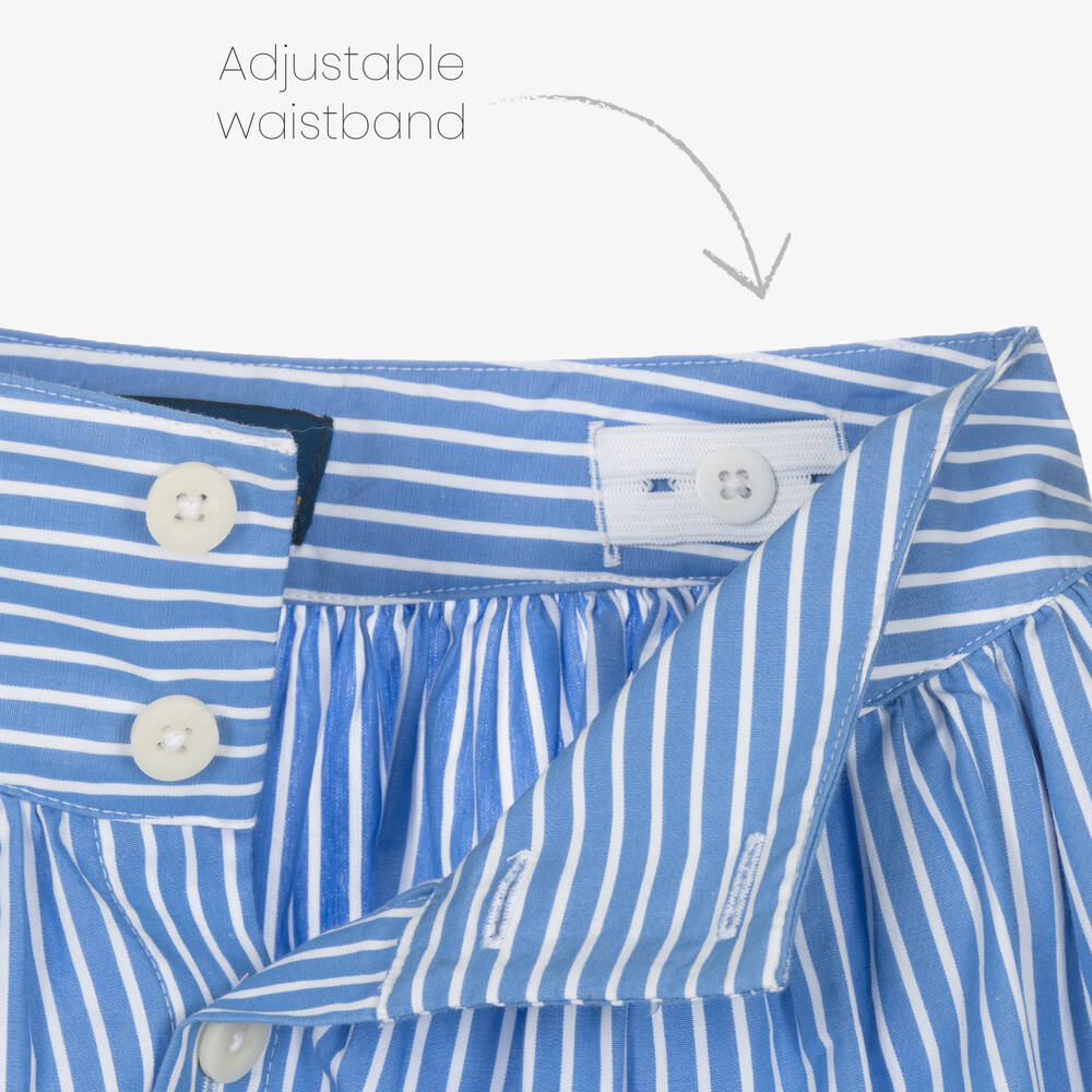 Ralph Lauren-تنورة قطن بوبلين مقلم لون أزرق وأبيض | Childrensalon Outlet