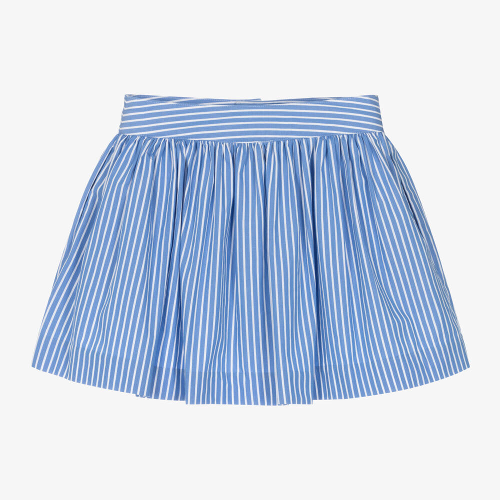 Ralph Lauren-تنورة قطن بوبلين مقلم لون أزرق وأبيض | Childrensalon Outlet