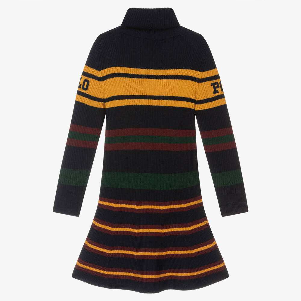 Polo Ralph Lauren-فستان صوف محبوك مقلم لون كحلي وأصفر | Childrensalon Outlet