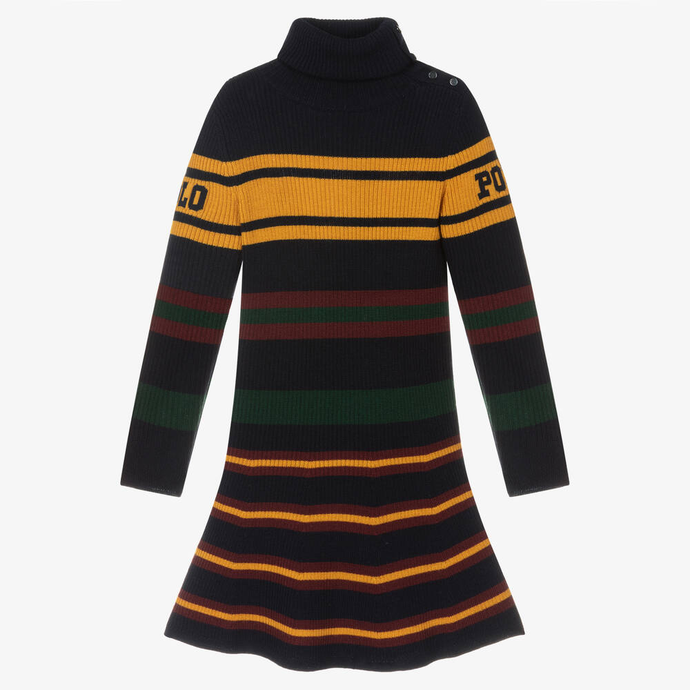 Polo Ralph Lauren-Girls Blue Stripe Knit Dress | Childrensalon Outlet