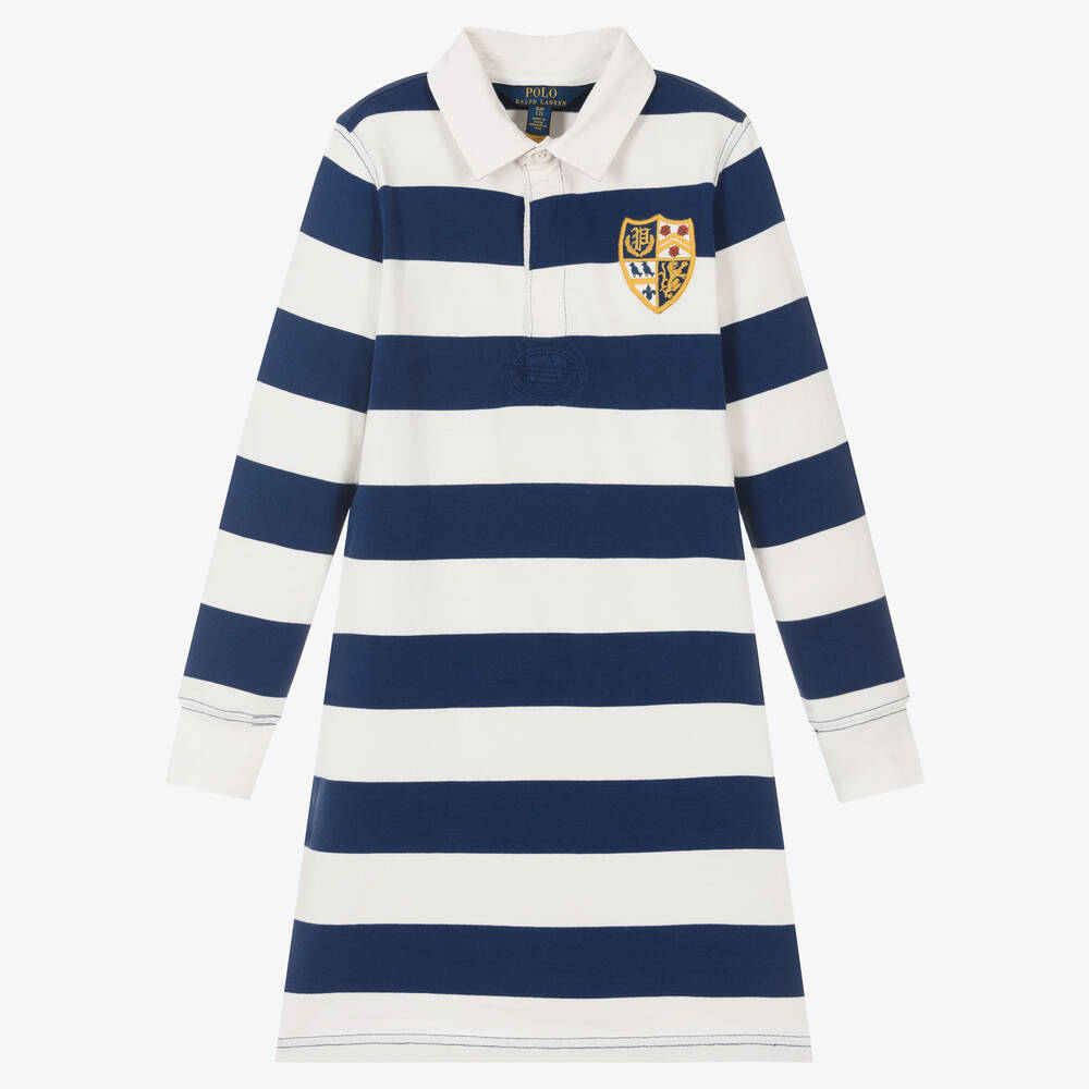 Polo Ralph Lauren - Robe rugby bleue rayée Fille | Childrensalon