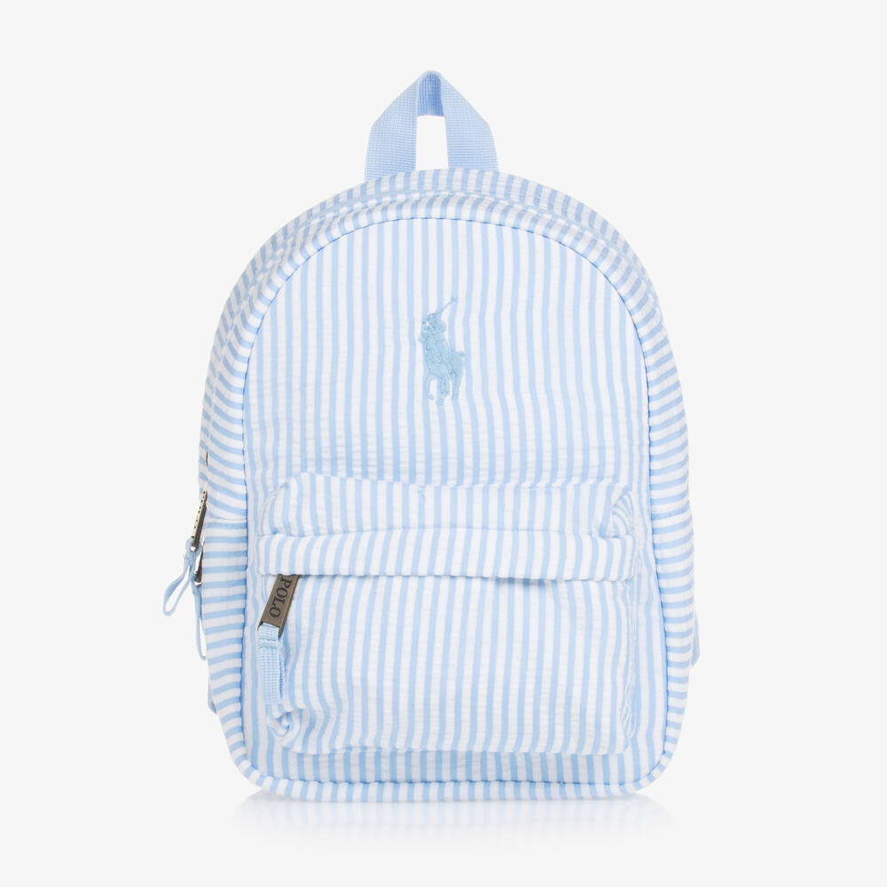 Ralph Lauren-Girls Blue Striped Cotton Backpack (29cm) | Childrensalon Outlet