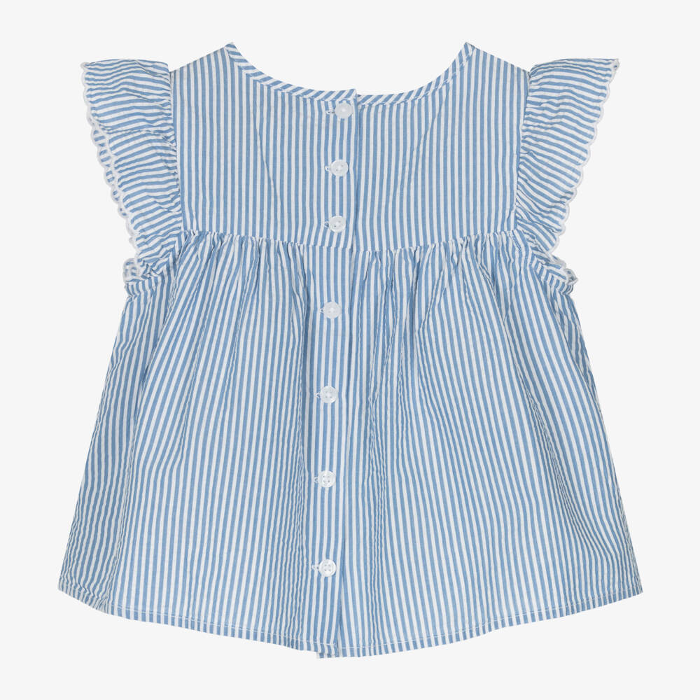 Ralph Lauren-بلوزة مقلمة لون أزرق وأبيض للبنات | Childrensalon Outlet