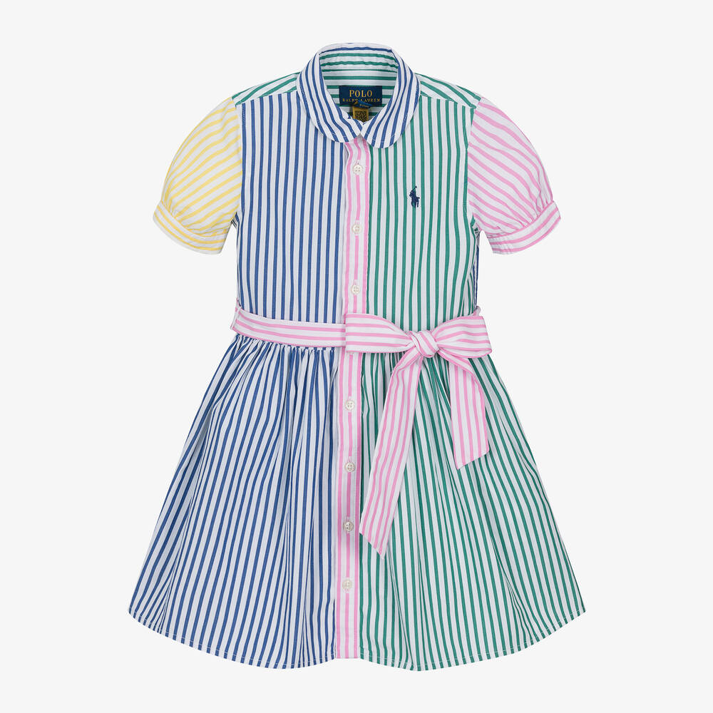 Ralph Lauren-Girls Blue Striped Cotton Poplin Dress | Childrensalon Outlet