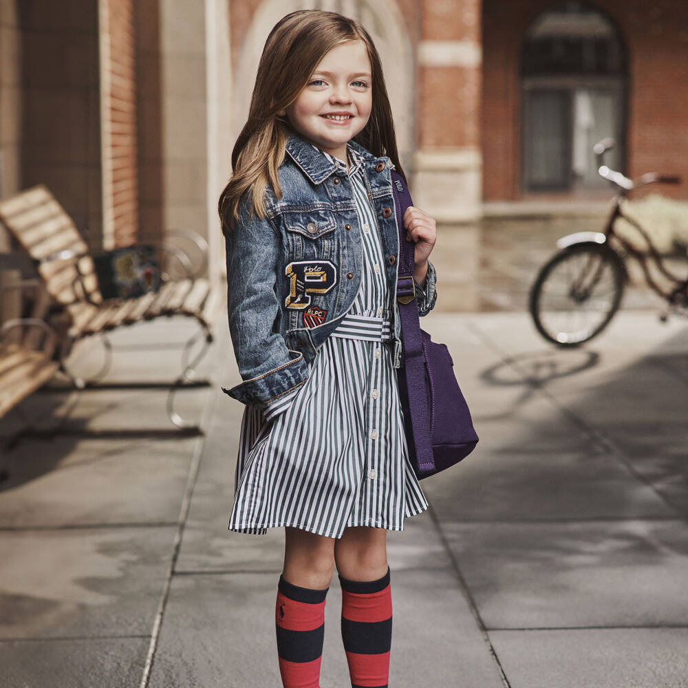 Ralph Lauren-Girls Blue Striped Cotton Shirt Dress | Childrensalon Outlet