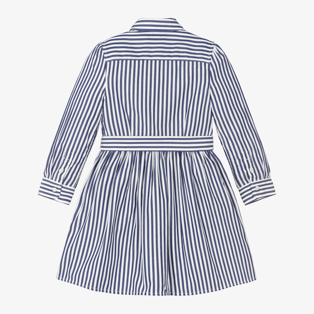 Ralph Lauren-Girls Blue Striped Cotton Shirt Dress | Childrensalon Outlet