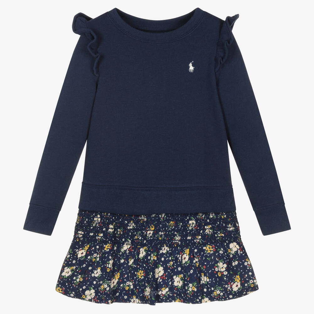 Polo Ralph Lauren - Синее платье-свитшот для девочек | Childrensalon