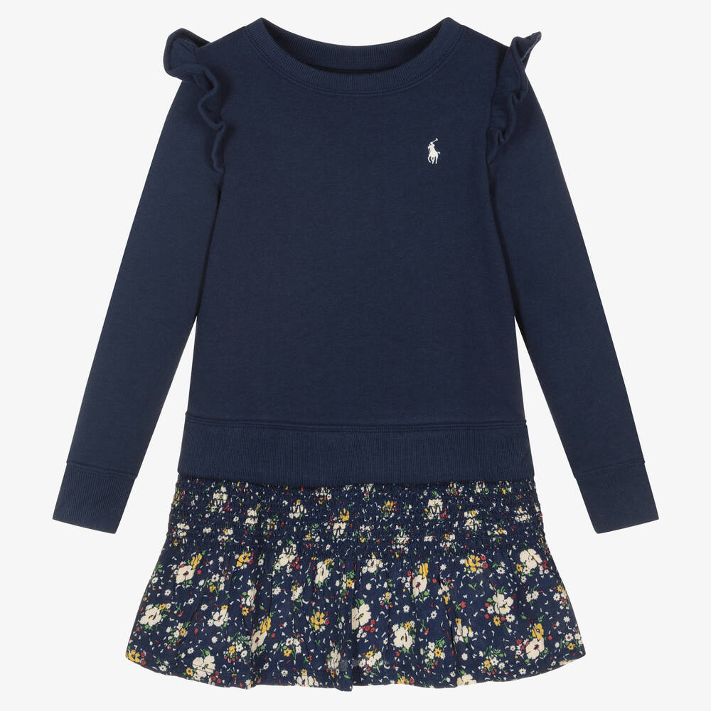 Polo Ralph Lauren - Robe sweat bleue Fille | Childrensalon