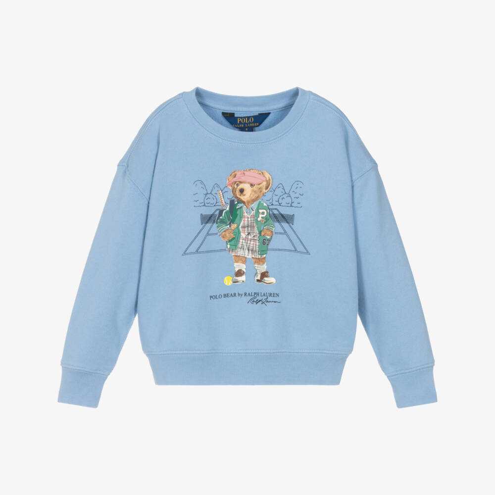 Ralph Lauren-Girls Blue Tennis Polo Bear Cotton Sweatshirt | Childrensalon Outlet