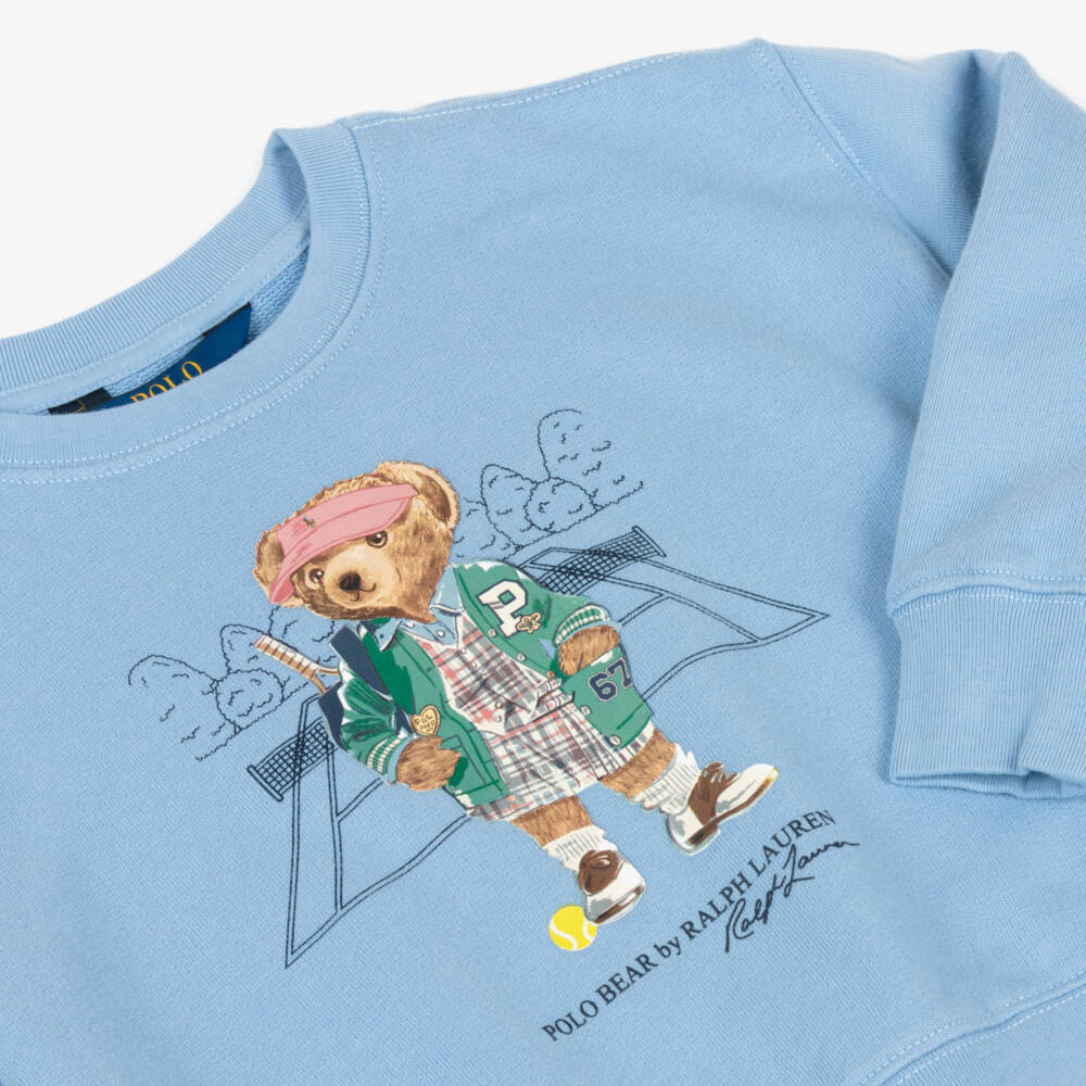 Ralph Lauren-Girls Blue Tennis Polo Bear Cotton Sweatshirt | Childrensalon Outlet