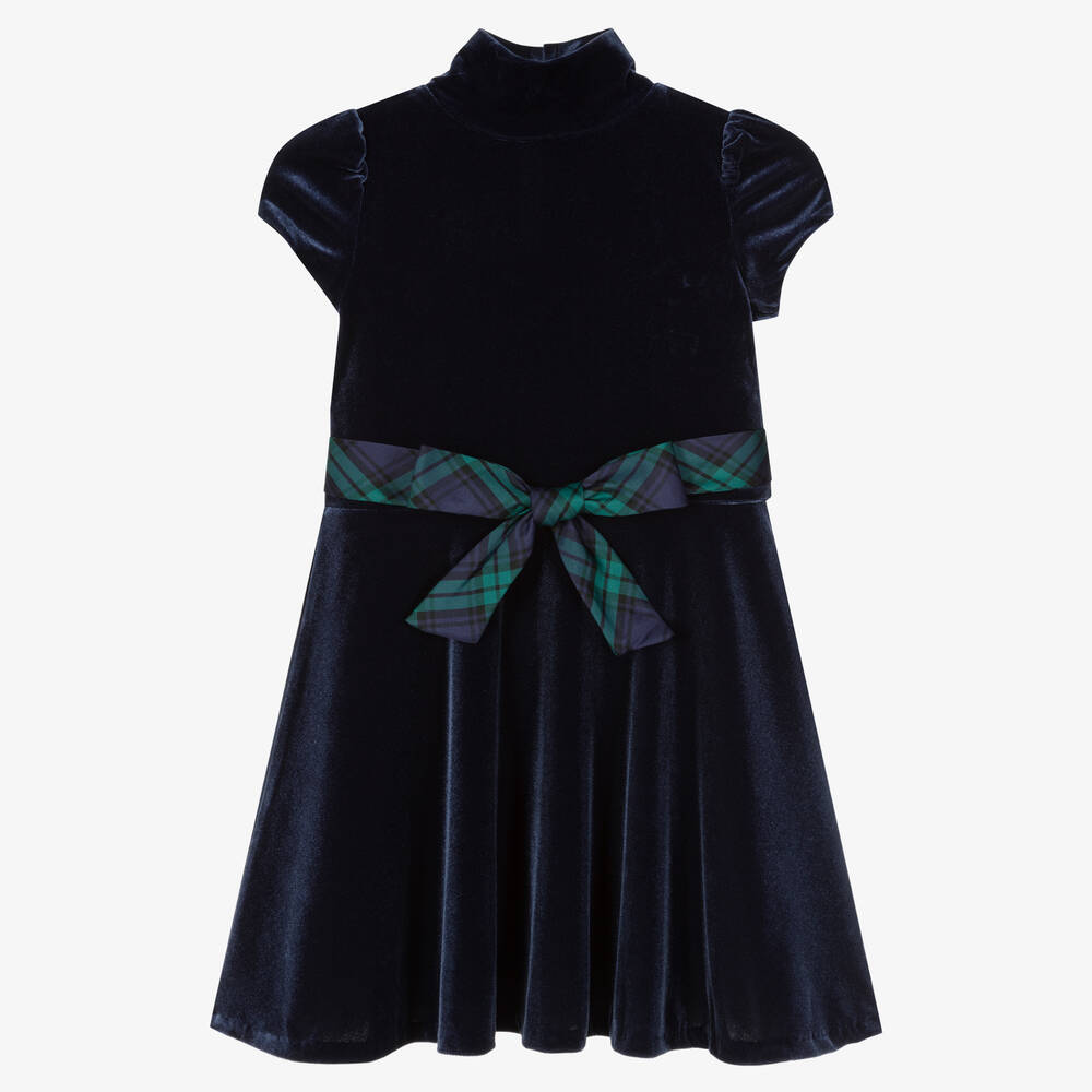 Polo Ralph Lauren - Blaues Velourskleid für Mädchen | Childrensalon