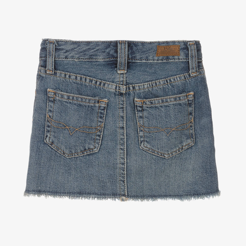 Ralph Lauren-Girls Blue Washed Cotton Denim Skirt | Childrensalon Outlet