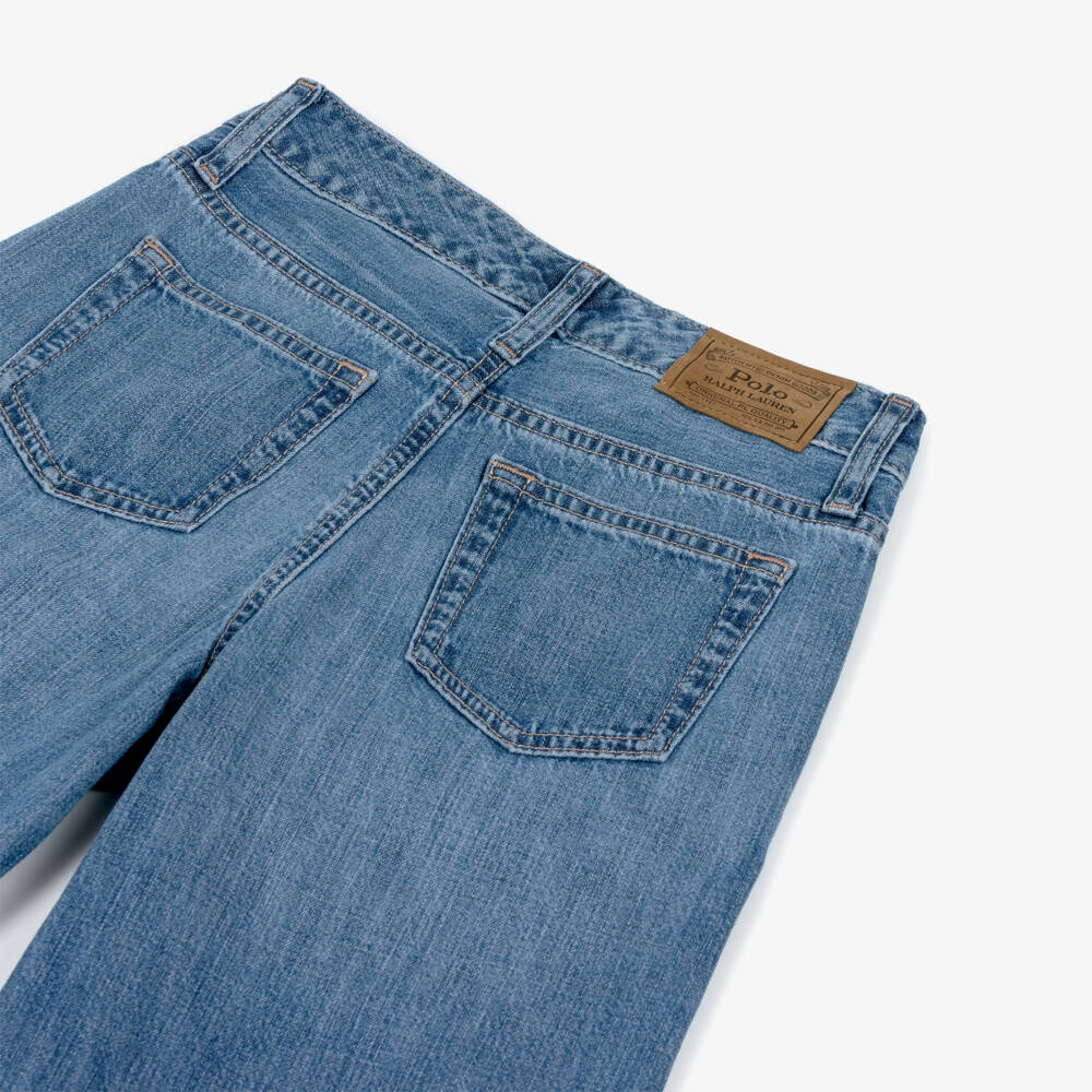 Ralph Lauren-Girls Blue Washed Wide Leg Denim Jeans | Childrensalon Outlet
