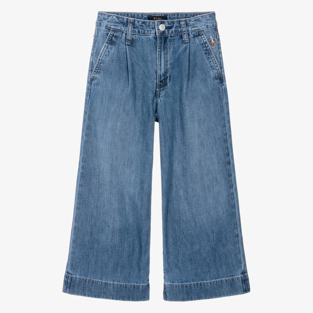 Ralph Lauren-Girls Blue Washed Wide Leg Denim Jeans | Childrensalon Outlet