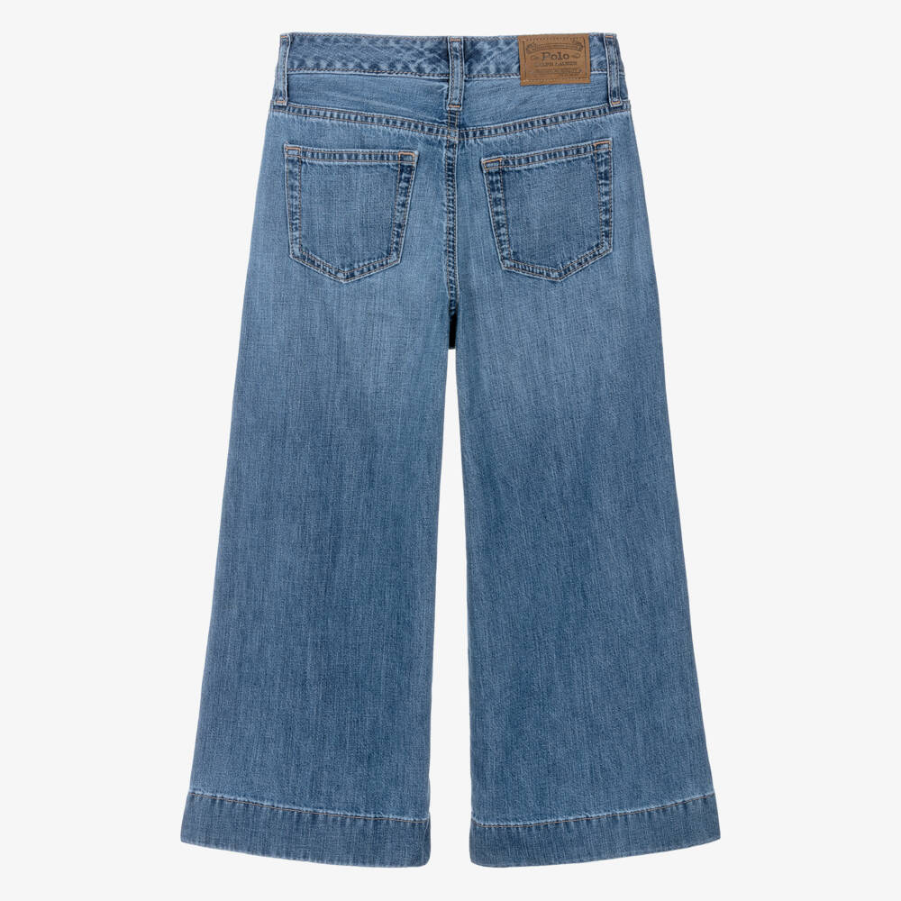 Ralph Lauren-Girls Blue Washed Wide Leg Denim Jeans | Childrensalon Outlet