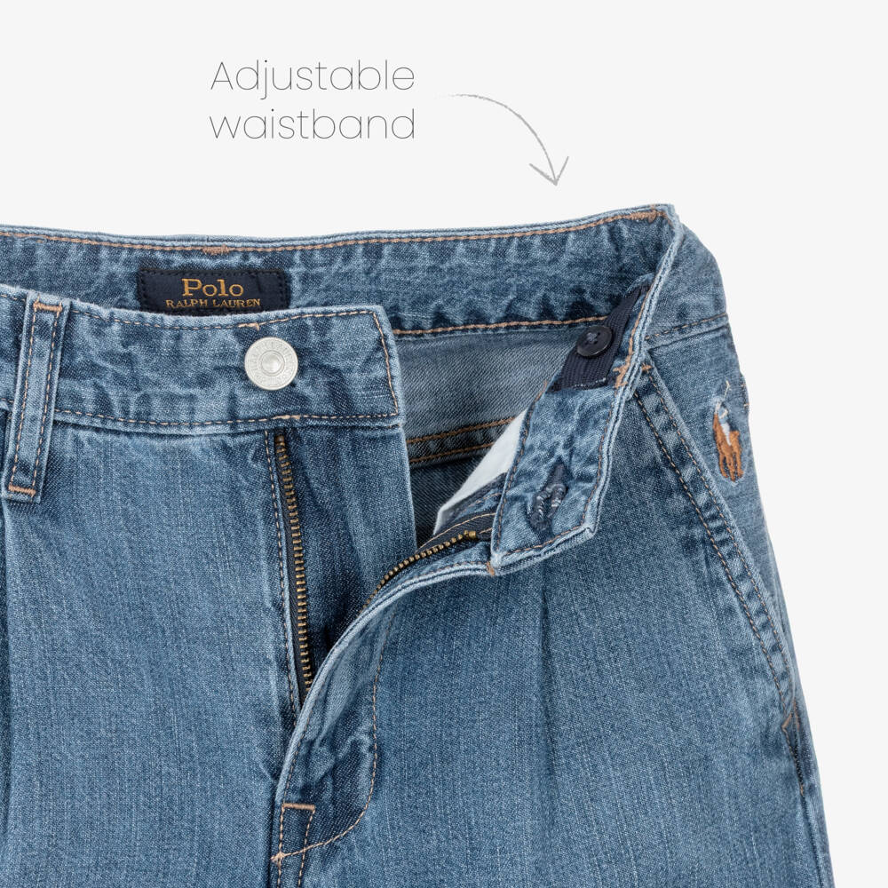Ralph Lauren-Girls Blue Washed Wide Leg Denim Jeans | Childrensalon Outlet