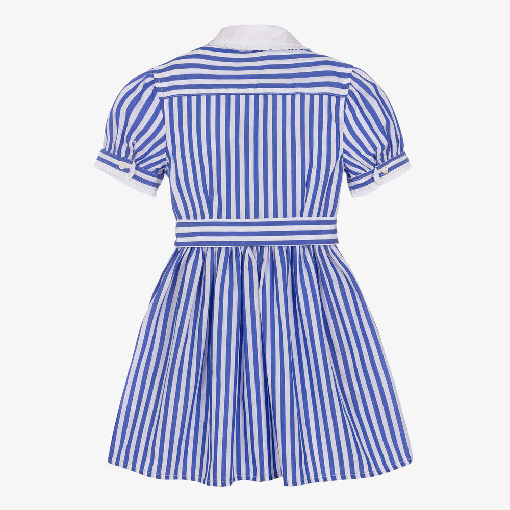 Polo Ralph Lauren Girls Blue White Striped Cotton Dress