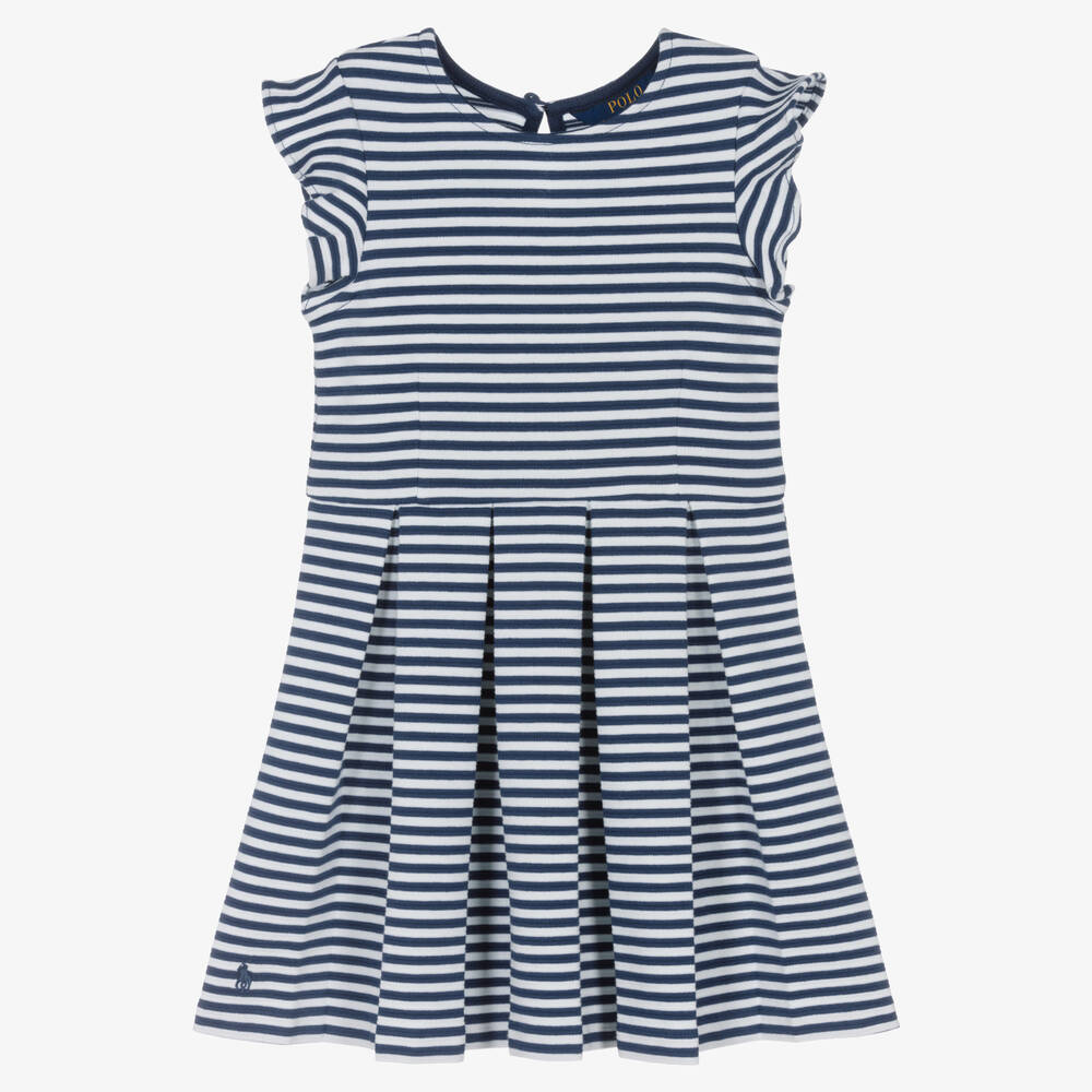 Polo Ralph Lauren - Girls Blue & White Striped Jersey Dress | Childrensalon