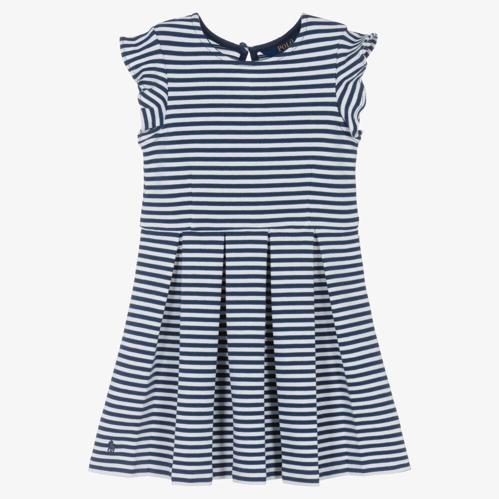 Polo Ralph Lauren - Robe jersey bleu et blanc rayé | Childrensalon