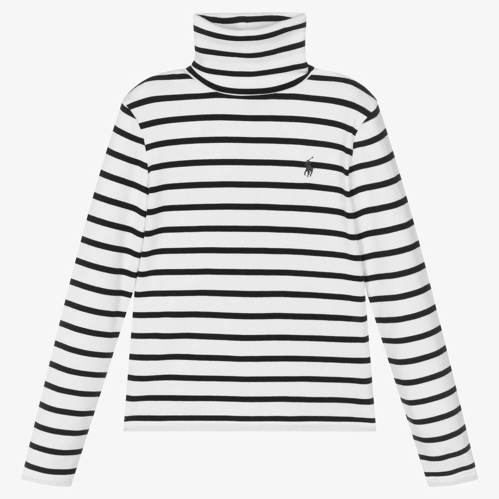 Polo Ralph Lauren - Girls Blue & White Striped Roll Neck Sweater | Childrensalon