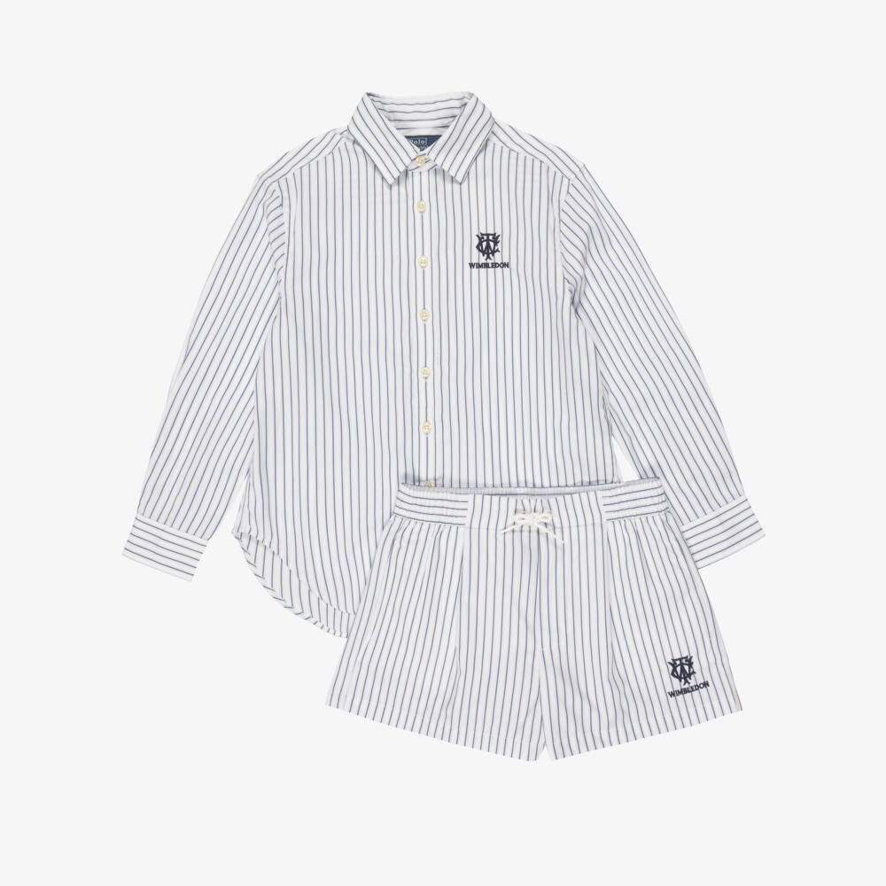 Ralph Lauren-Girls Blue & White Striped Wimbledon Collection Shorts Set | Childrensalon Outlet