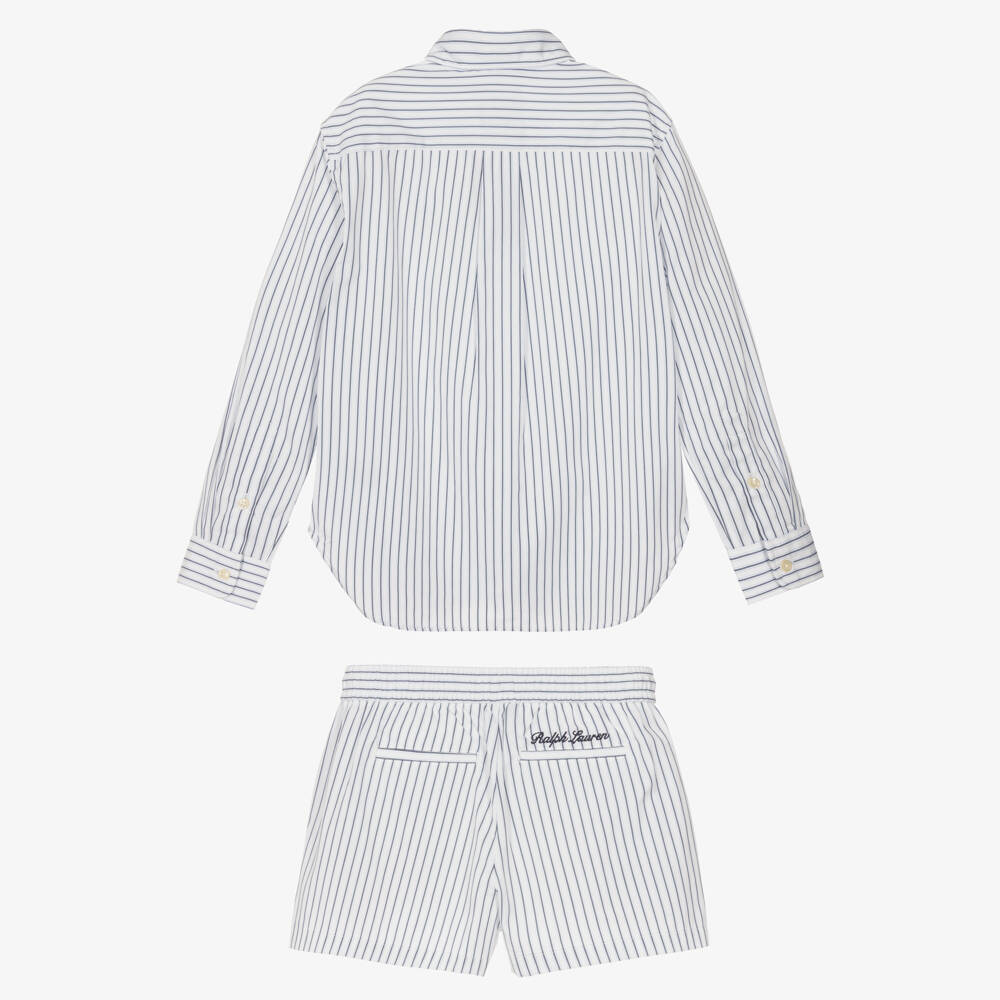 Ralph Lauren-Girls Blue & White Striped Wimbledon Collection Shorts Set | Childrensalon Outlet