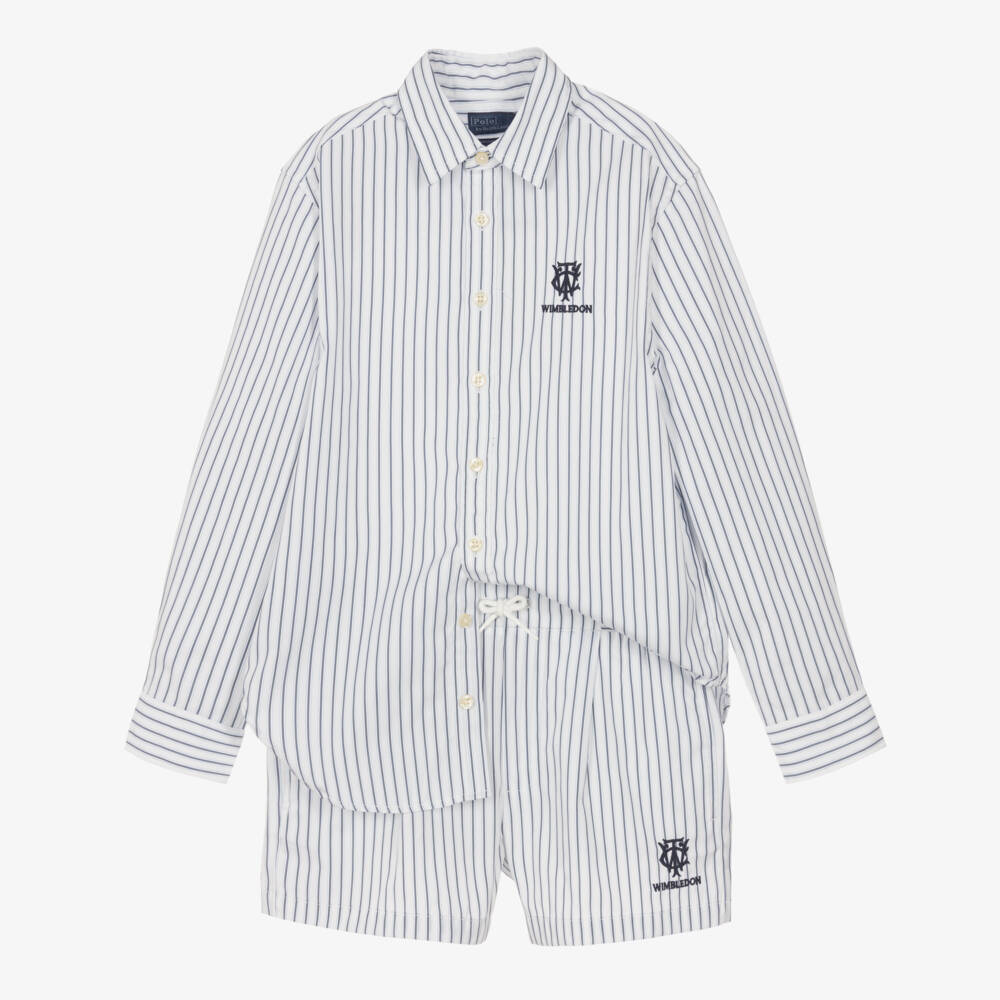 Ralph Lauren-Girls Blue & White Striped Wimbledon Collection Shorts Set | Childrensalon Outlet
