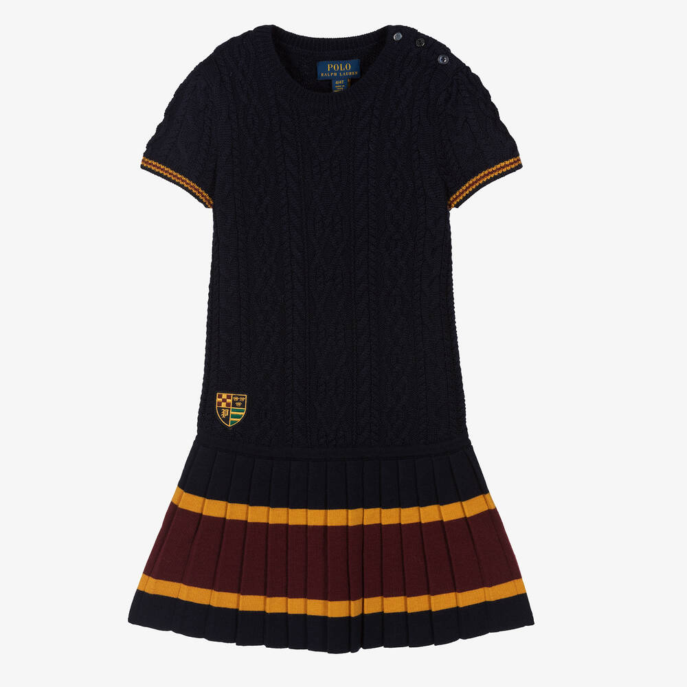 Polo Ralph Lauren - Girls Blue Wool Knit Dress | Childrensalon