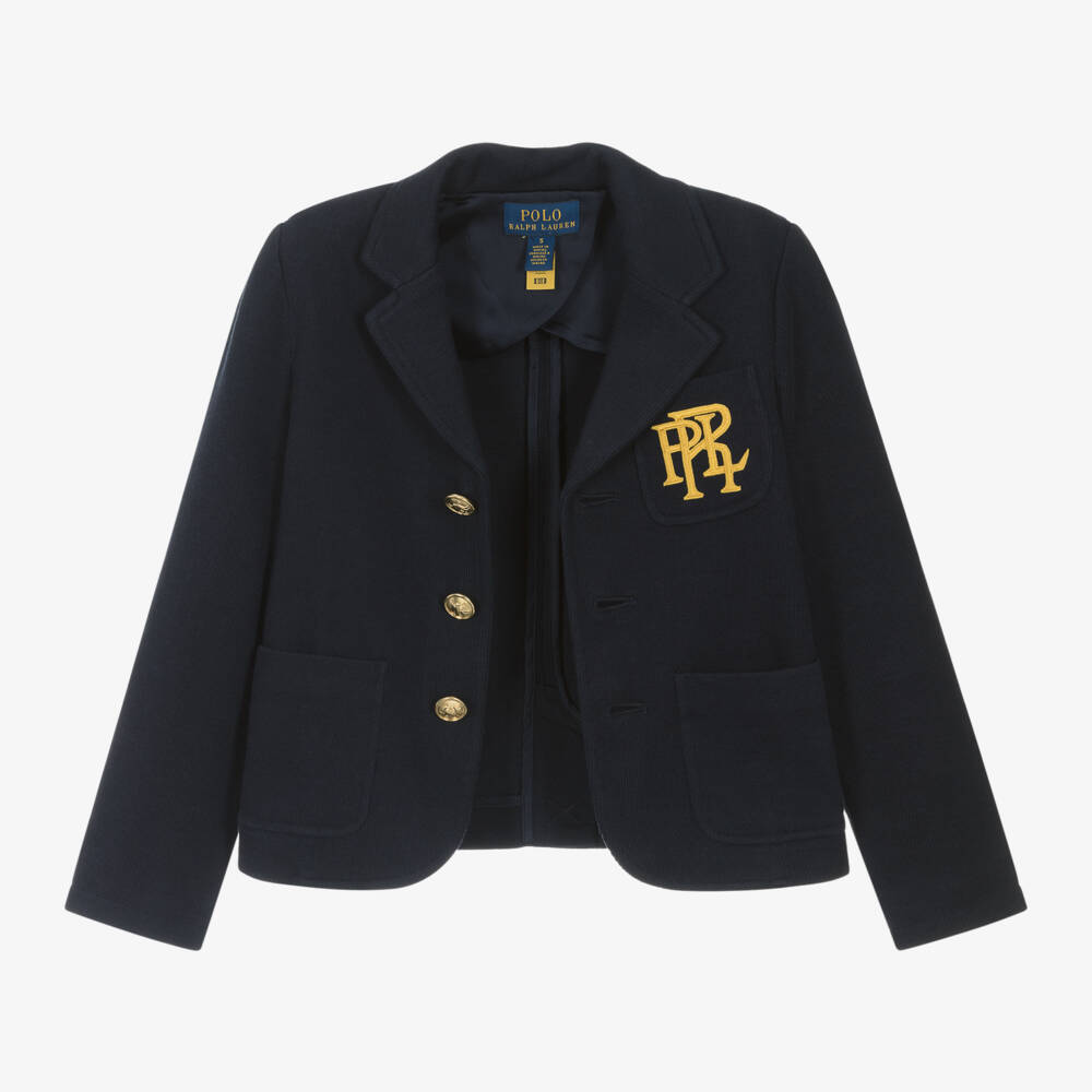 Ralph Lauren-Girls Blue Wool Monogram Knitted Blazer | Childrensalon Outlet