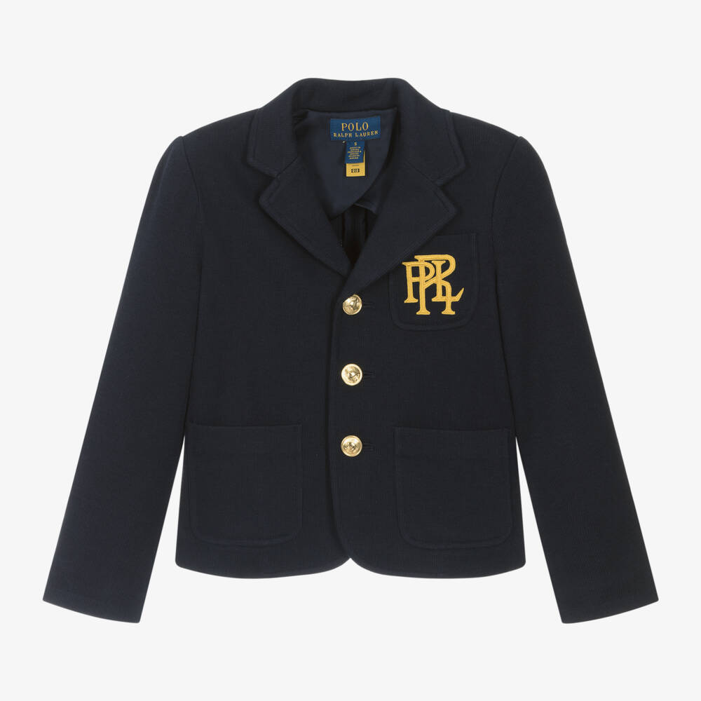 Ralph Lauren-Girls Blue Wool Monogram Knitted Blazer | Childrensalon Outlet