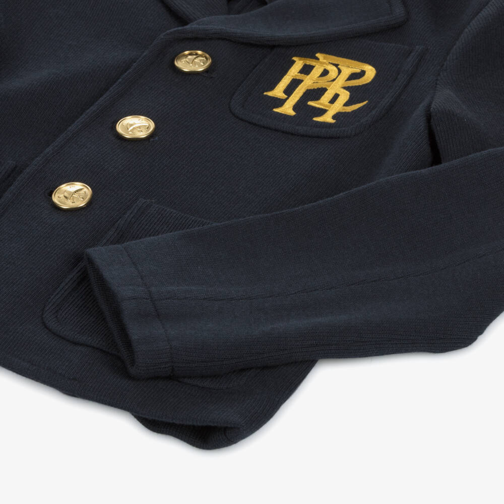 Ralph Lauren-Girls Blue Wool Monogram Knitted Blazer | Childrensalon Outlet