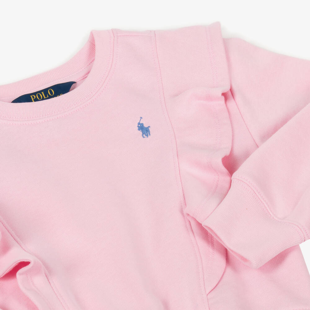 Ralph Lauren-Girls Blush Cotton Frill Sweatshirt | Childrensalon Outlet