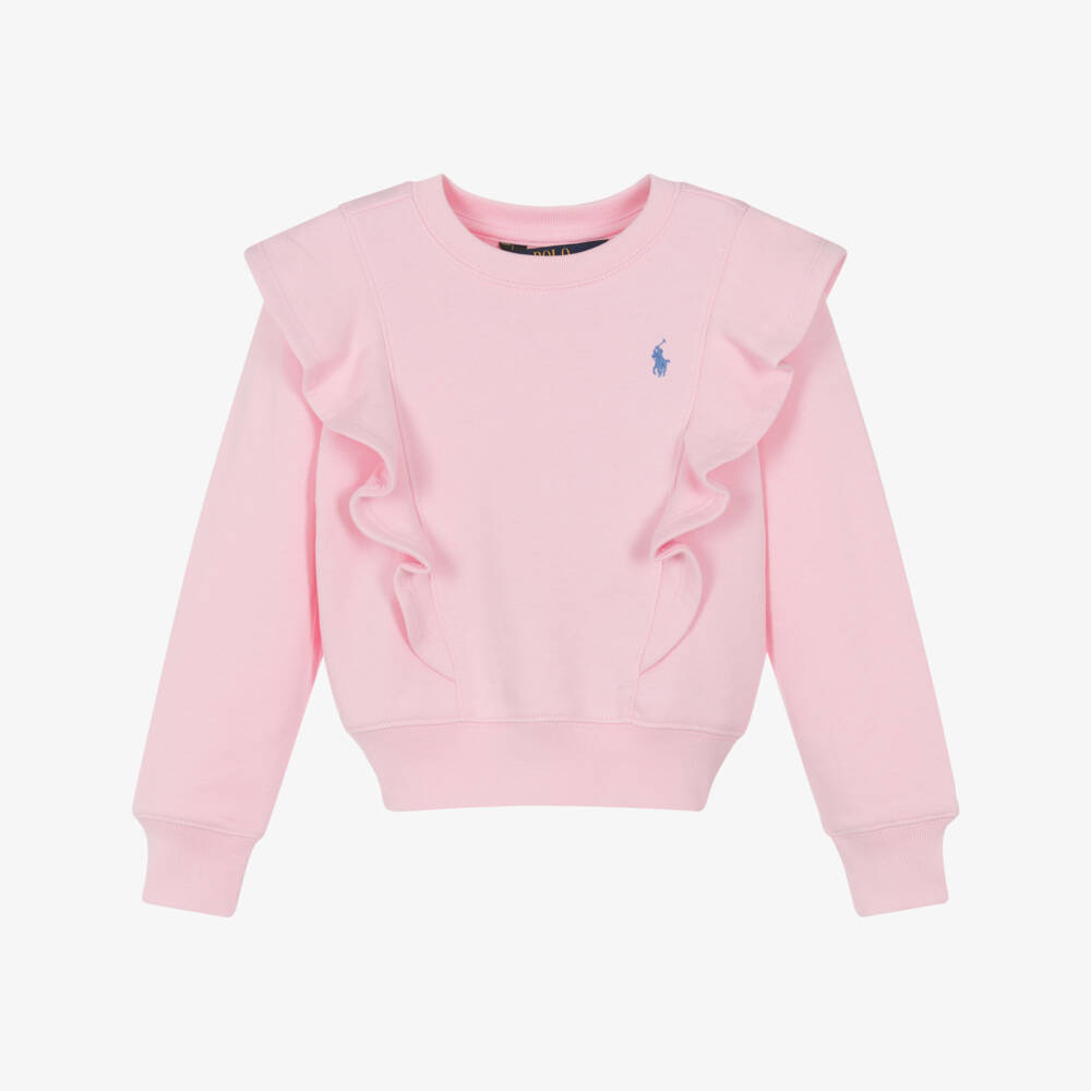 Ralph Lauren-Girls Blush Cotton Frill Sweatshirt | Childrensalon Outlet