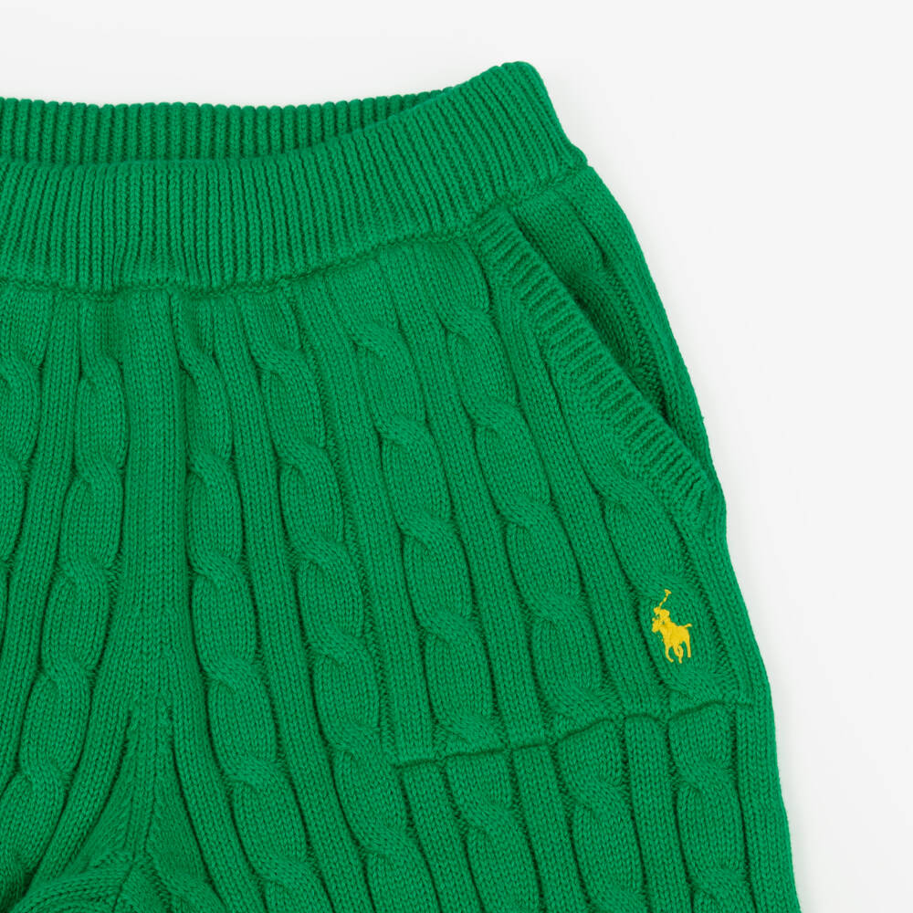 Ralph Lauren-Girls Bright Green Cable Knit Wide Leg Trousers | Childrensalon Outlet