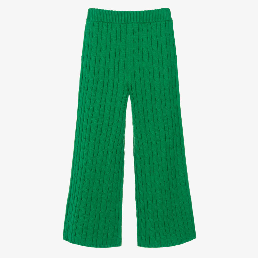Ralph Lauren-Girls Bright Green Cable Knit Wide Leg Trousers | Childrensalon Outlet