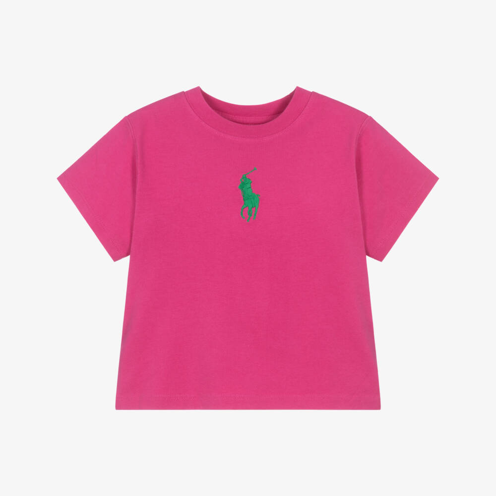 Ralph Lauren-Girls Bright Pink Cotton Big Pony T-Shirt | Childrensalon Outlet