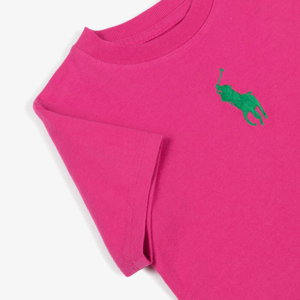 Ralph Lauren-Girls Bright Pink Cotton Big Pony T-Shirt | Childrensalon Outlet