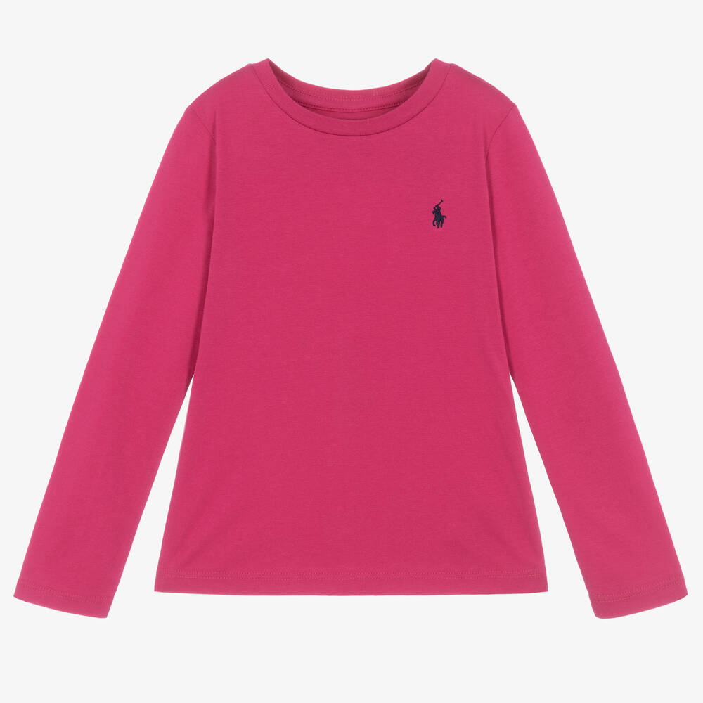 Ralph Lauren - Girls Bright Pink Cotton Top | Childrensalon