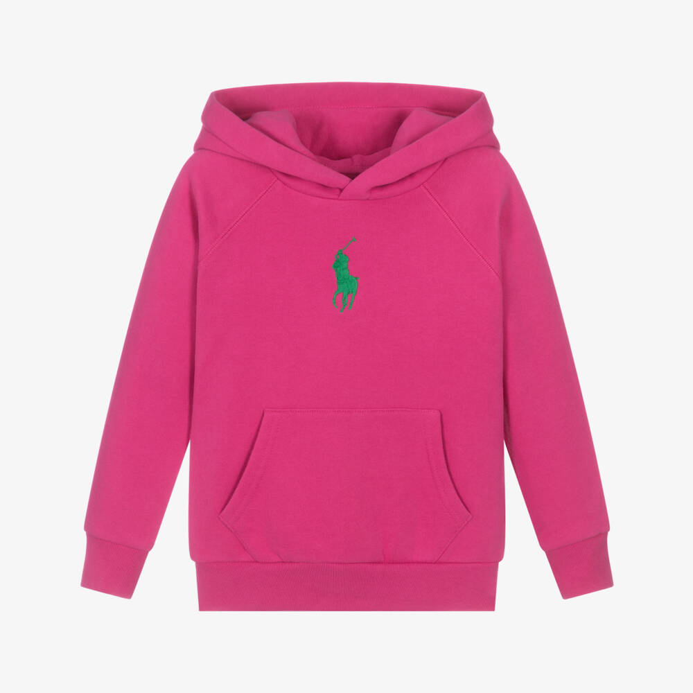 Ralph Lauren-Girls Bright Pink Hoodie with Big Pony Logo | Childrensalon Outlet