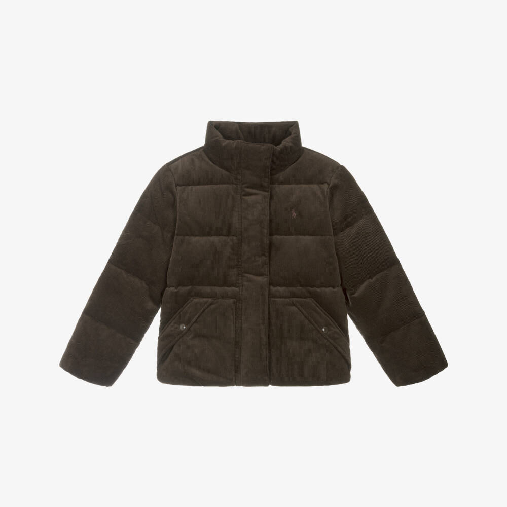 Ralph Lauren-Girls Brown Corduroy Down Puffer Jacket | Childrensalon Outlet