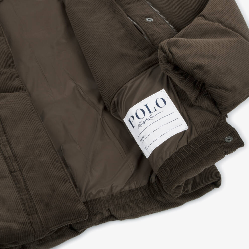 Ralph Lauren-Girls Brown Corduroy Down Puffer Jacket | Childrensalon Outlet