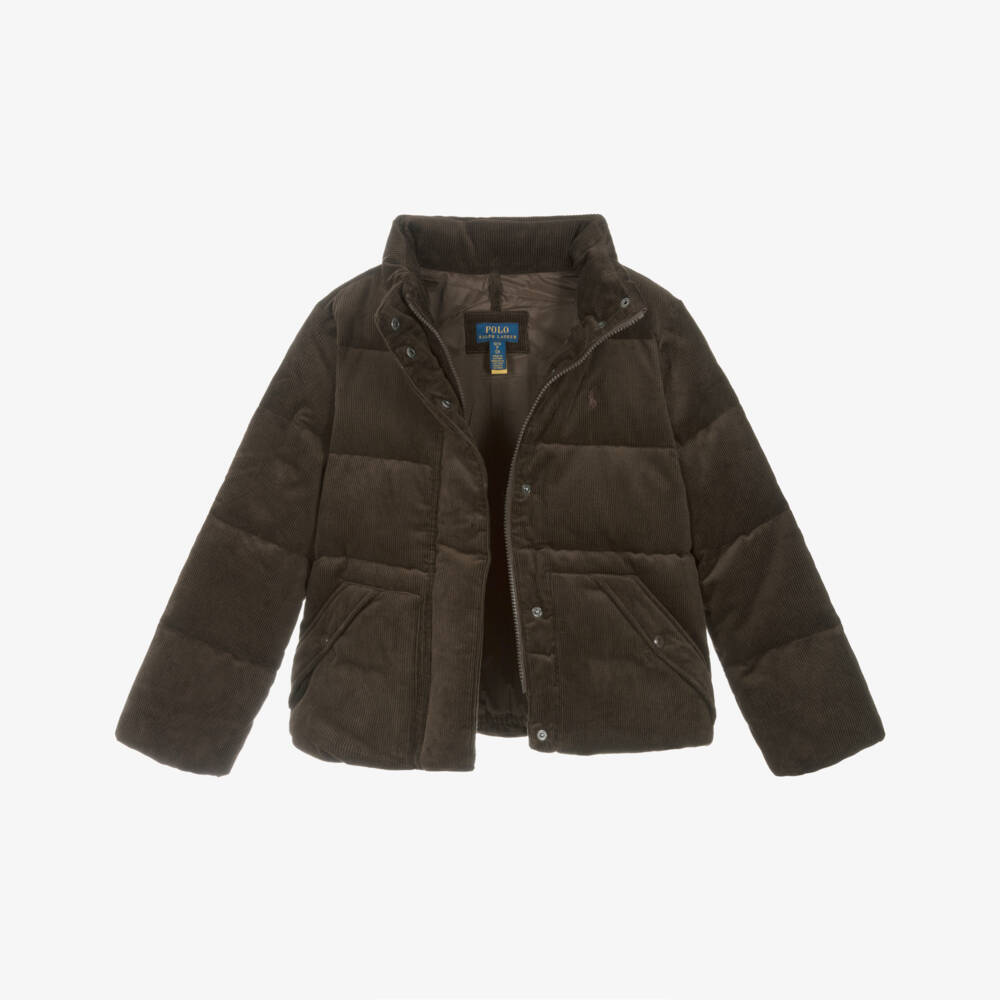 Ralph Lauren-Girls Brown Corduroy Down Puffer Jacket | Childrensalon Outlet