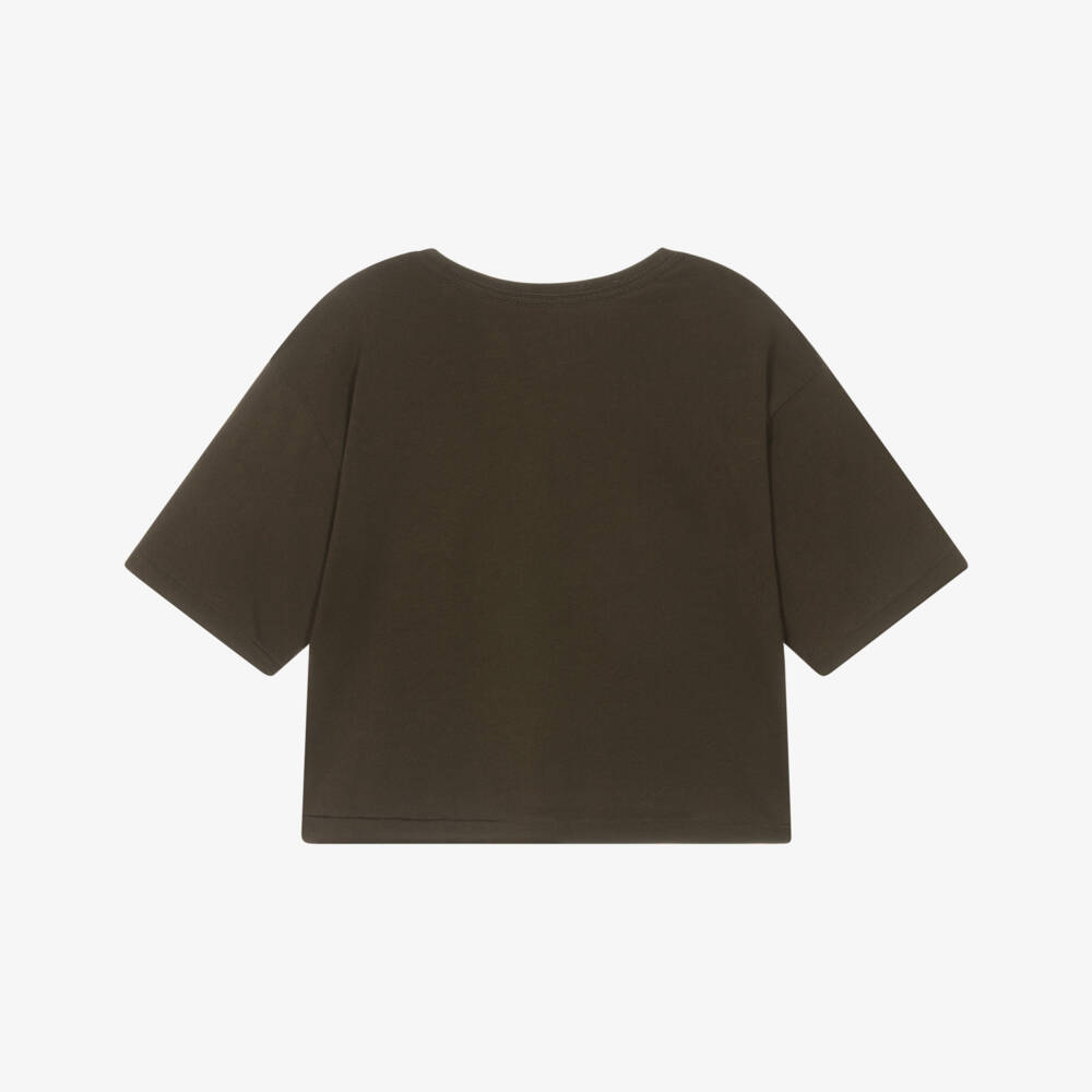 Ralph Lauren-Girls Brown Cotton Crest Logo Boxy T-Shirt | Childrensalon Outlet