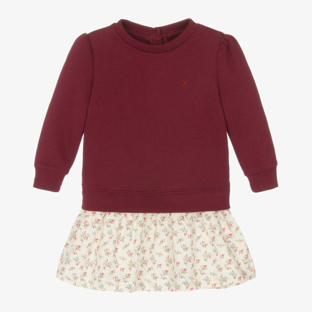 Ralph Lauren-Girls Burgundy Floral Sweatshirt Dress | Childrensalon Outlet