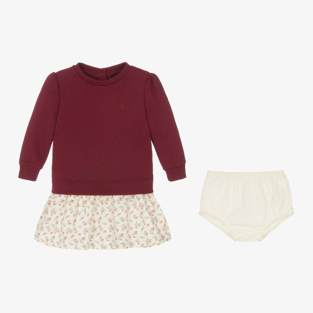 Ralph Lauren-فستان سويتشيرت قطن لون أحمر للمولودات | Childrensalon Outlet