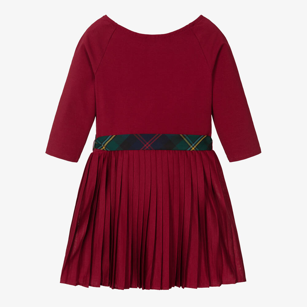 Ralph Lauren Girls Burgundy Red Pleated Dress Childrensalon Outlet