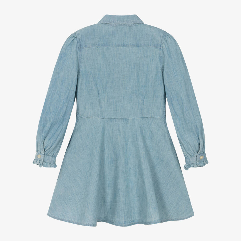 Ralph Lauren-Girls Chambray Frill Blue Dress | Childrensalon Outlet