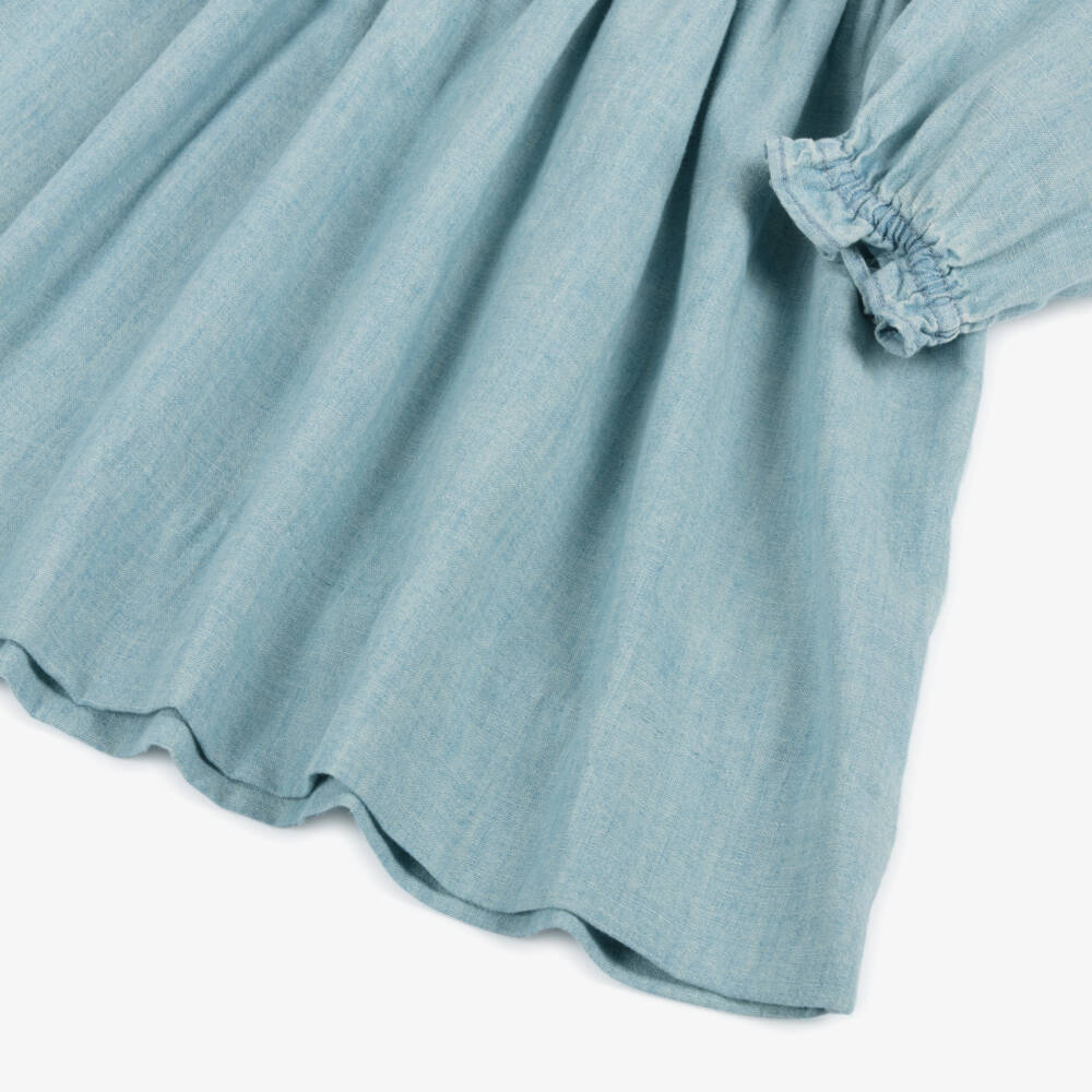 Ralph Lauren-Girls Chambray Ruffled Blue Dress | Childrensalon Outlet